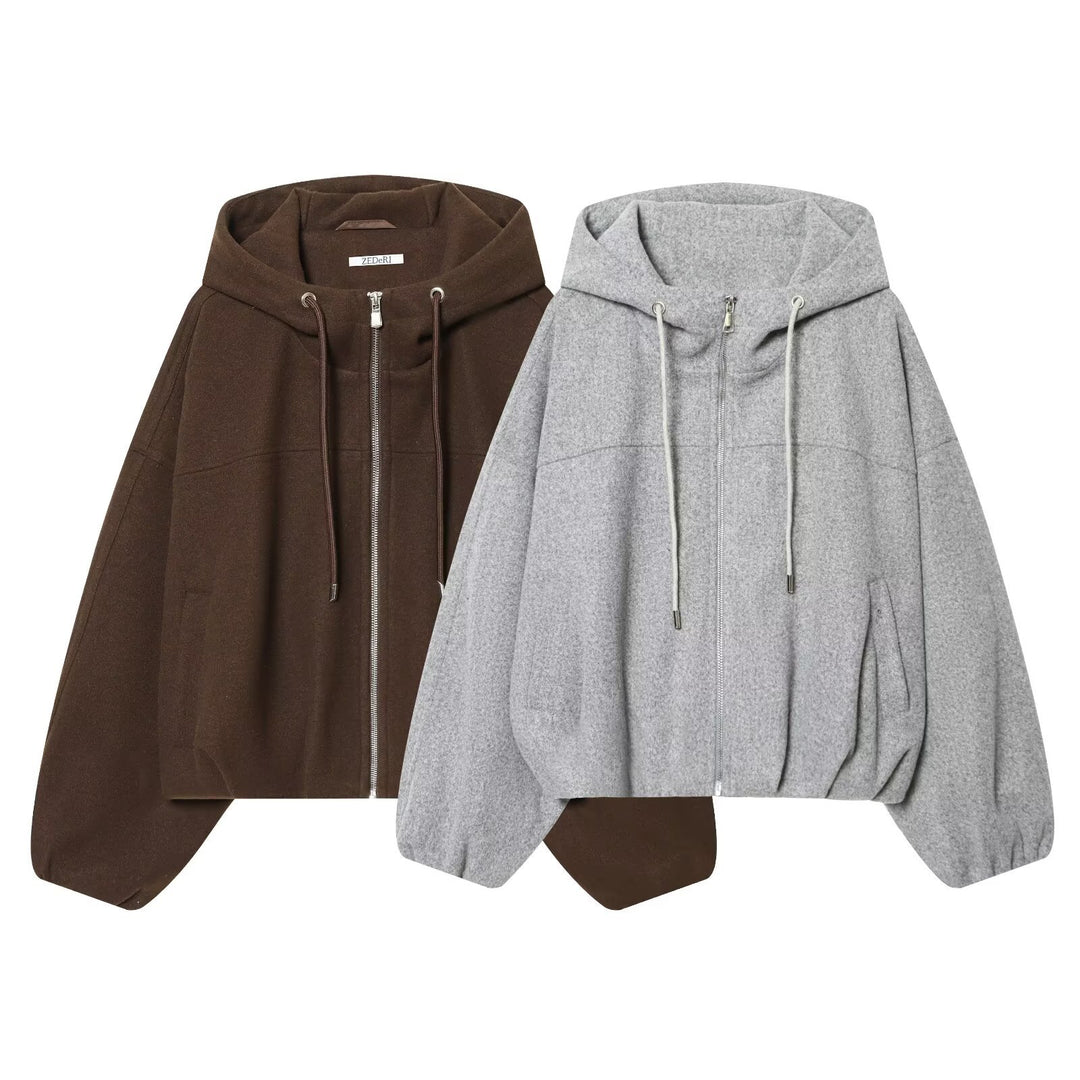 Damen Oversize‑Kapuzenjacke aus Wollmix im Boxy‑Cropped‑Schnitt Nord Taschen