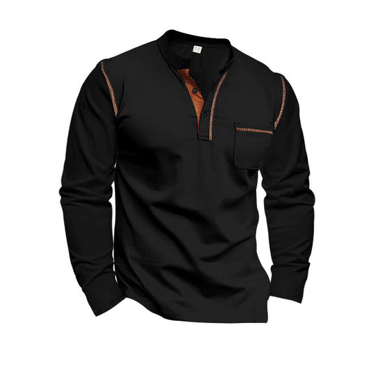 Herren Langarm-Henley-Shirt mit modernem Kragen und praktischer Brusttasche