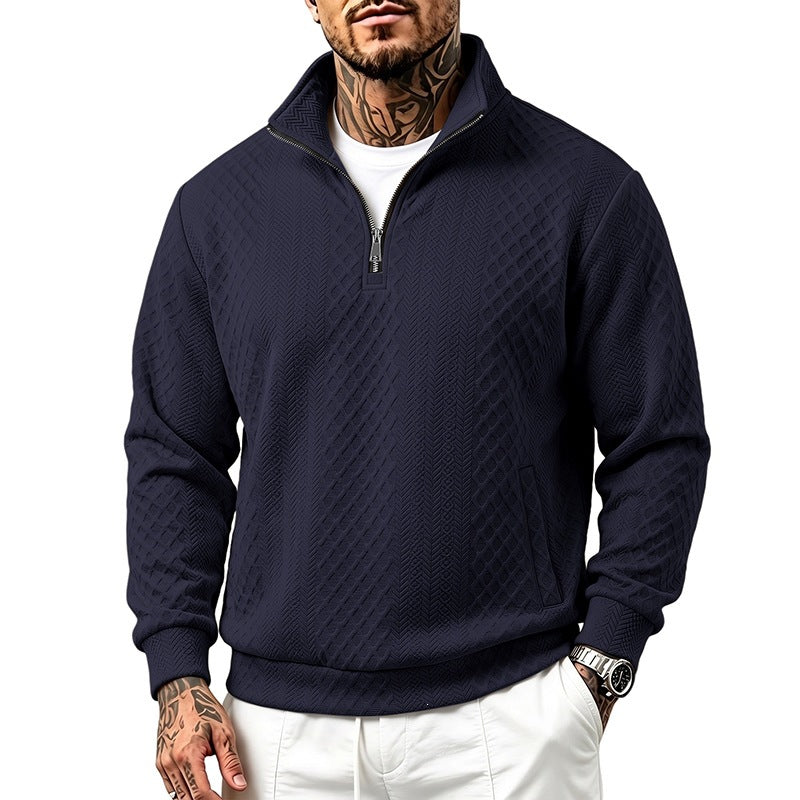 Herren Texturierter Halbzip-Pullover mit Stehkragen und Strukturmuster Nord Taschen
