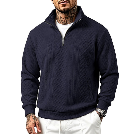 Herren Texturierter Halbzip-Pullover mit Stehkragen und Strukturmuster Nord Taschen