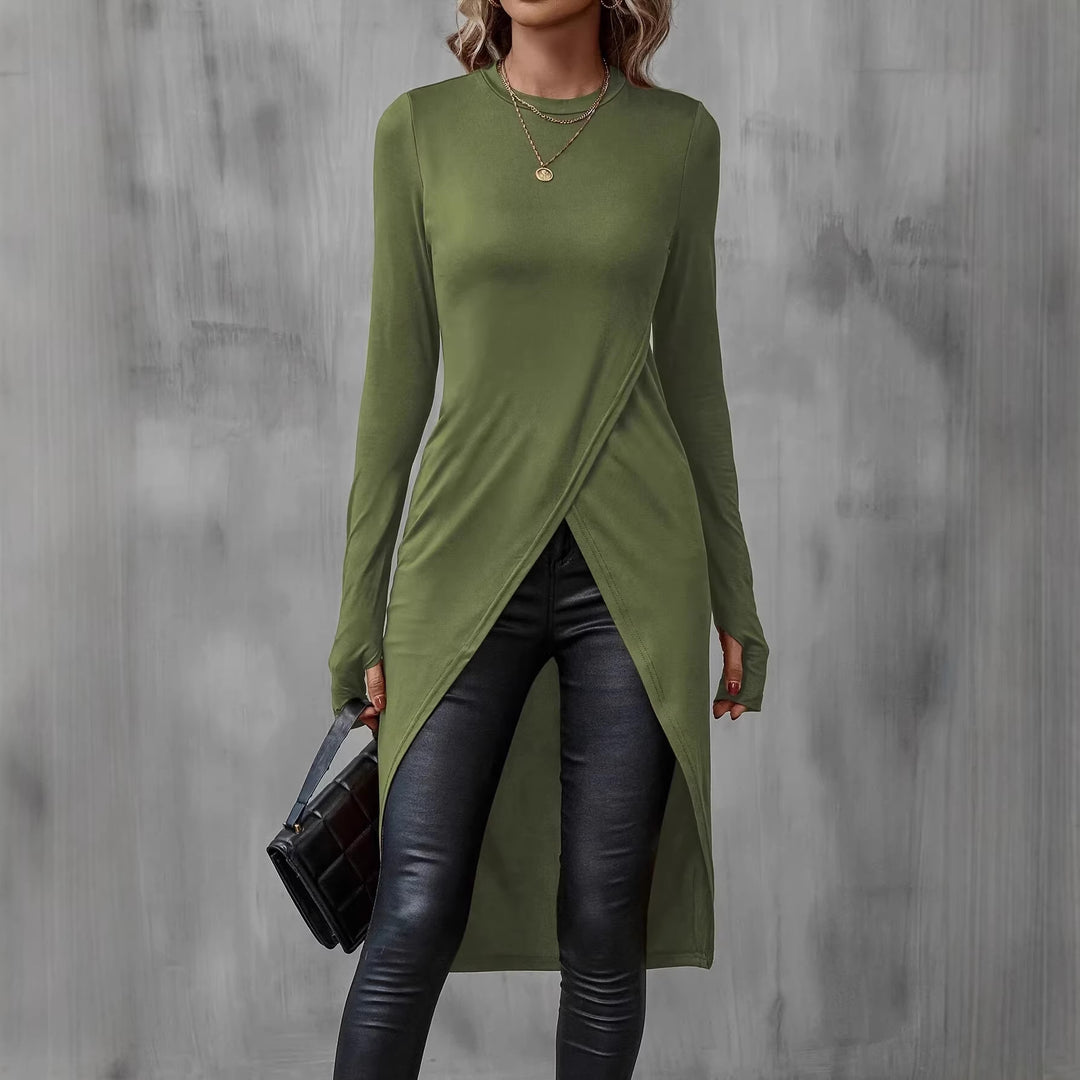 Damen Elegantes Wickelkleid mit langen Ärmeln Nord Taschen