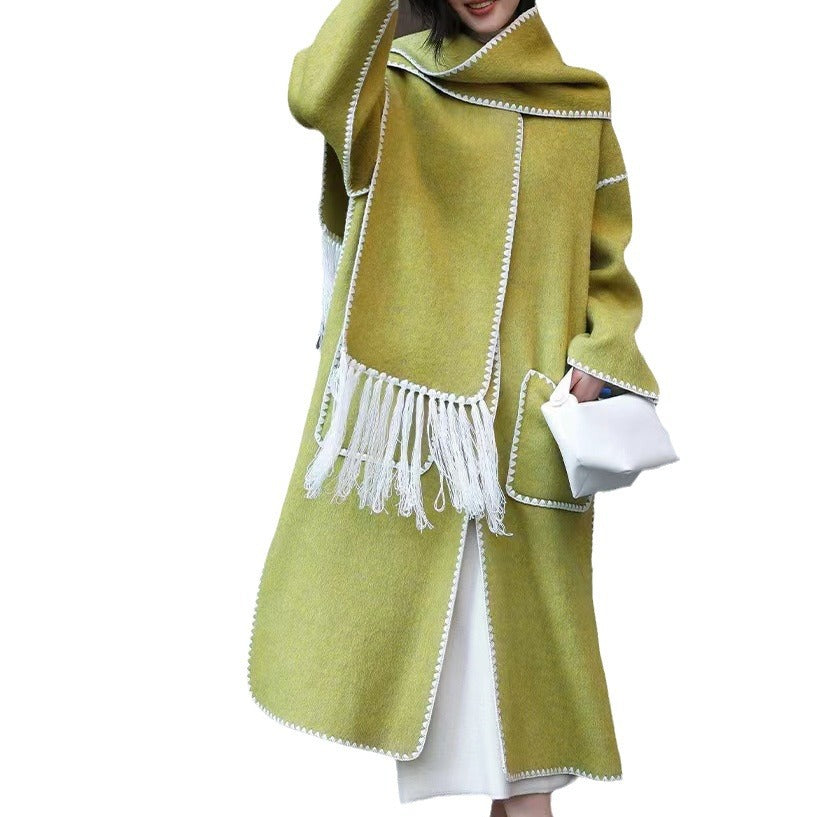 Damen Elegante und stilvolle lange Wollmantel Nord Taschen