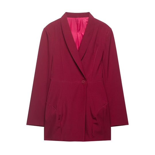 Damen Floraler Schalkragen-Blazer mit lockerem Schnitt und aufgesetzten Taschen Nord Taschen