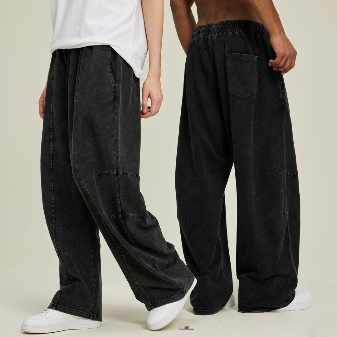Herren Extraweite Baggy-Hose im Stonewashed-Look mit elastischem Kordelbund Nord Taschen