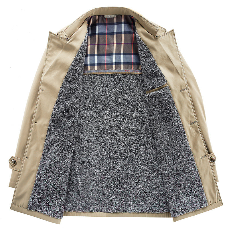 Herren Moderner Kurzmantel im Trench-Look mit kariertem Innenfutter und Utility-Taschen Nord Taschen