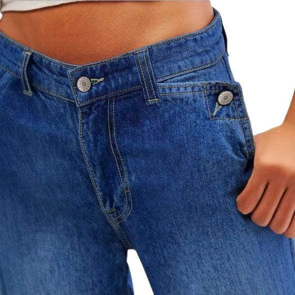 Damen High-Waist Denim-Palazzo-Hose mit fließendem Tellerfall und weitem Bein Nord Taschen
