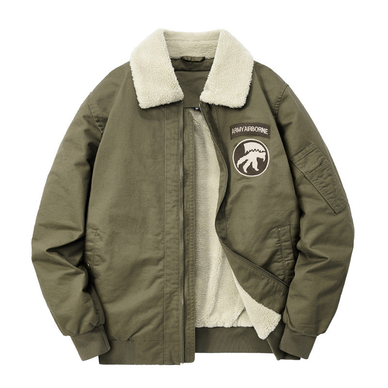 Herren Pilotenblouson mit Teddyfutter, gestickten Patches und Canvasaußenstoff Nord Taschen