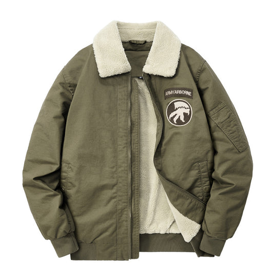 Herren Pilotenblouson mit Teddyfutter, gestickten Patches und Canvasaußenstoff Nord Taschen
