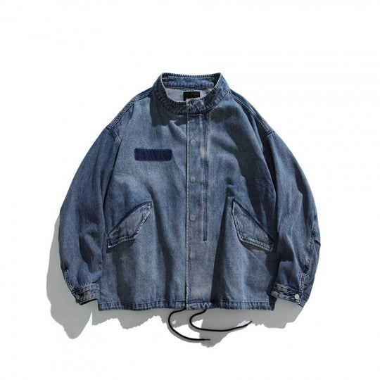 Herren Oversize-Jeansjacke mit Stehkragen, aufgesetzten Taschen und Tunnelzug Nord Taschen