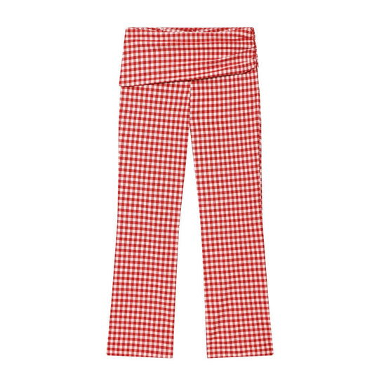 Damen Highwaist Karierte Hose mit Umschlagbund und weitem Bein Nord Taschen