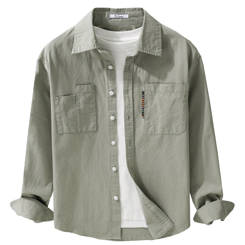 Herren Leichtes Baumwoll-Overshirt mit Doppel-Brusttaschen und Kentkragen Nord Taschen