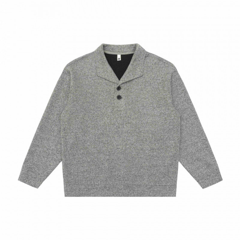 Herren Grobgestrickter Strickpullover mit Schalkragen und Knopfleiste Nord Taschen