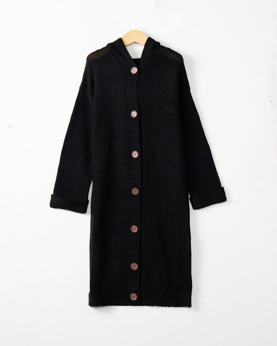 Damen Kapuzen-Longcardigan aus mitteldickem Rippstrick mit durchgehender Knopfleiste und lockerem Oversize-Schnitt Nord Taschen