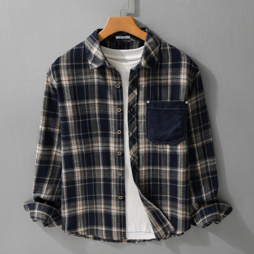 Herren kariertes Flanell-Overshirt im Relaxed-Fit mit kontrastierter Brusttasche Nord Taschen