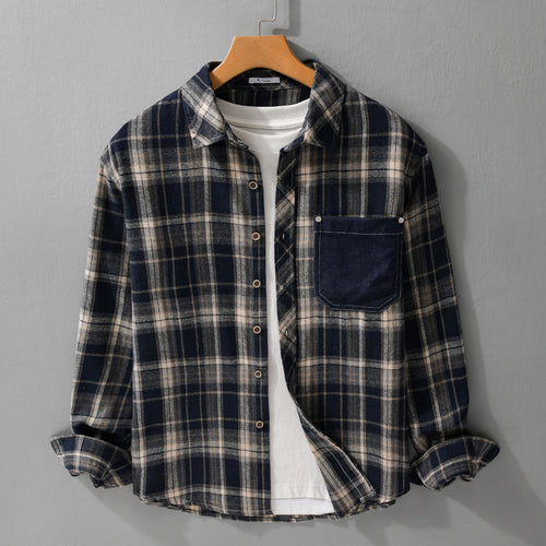 Herren kariertes Flanell-Overshirt im Relaxed-Fit mit kontrastierter Brusttasche Nord Taschen