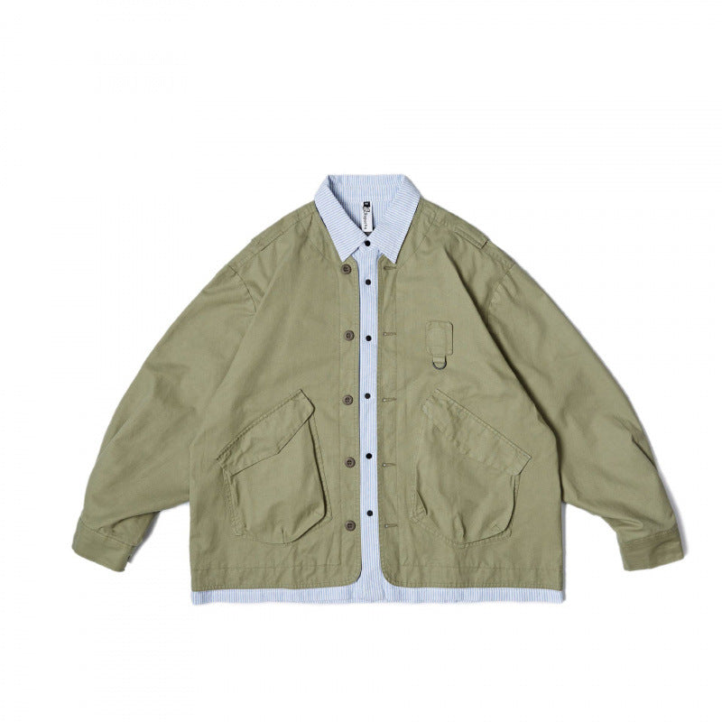 Unisex Oversize-Hemdjacke im Worker-Stil mit aufgesetzten Klappentaschen und kontrastierter Hemdblende Nord Taschen