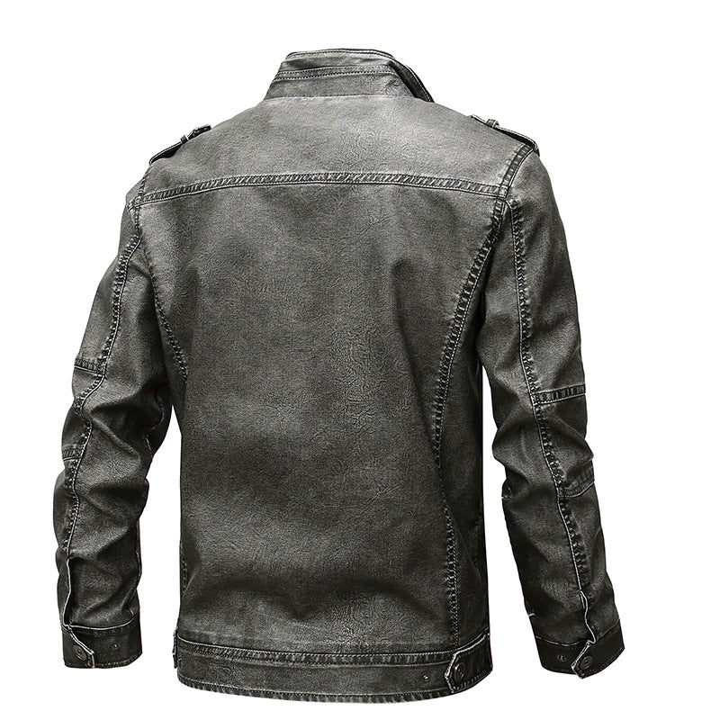 Herren Lässige Kunstleder-Bikerjacke mit Stehkragen, Reißverschluss-Front und Utility-Taschen Nord Taschen
