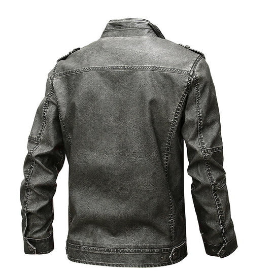 Herren Lässige Kunstleder-Bikerjacke mit Stehkragen, Reißverschluss-Front und Utility-Taschen Nord Taschen