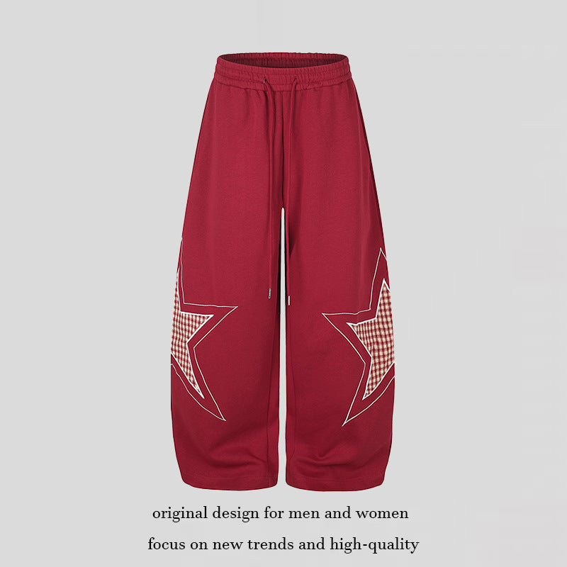 Damen weite Palazzo-Sweathose mit Stern-Applikationen und Karo‑Einsätzen Nord Taschen