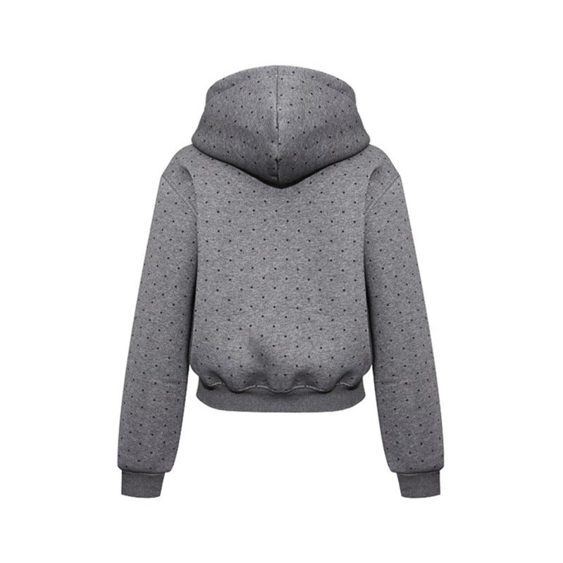 Damen Kapuzen-Sweatshirt mit Punktmuster, Kängurutasche und großflächigem Typo‑Print Nord Taschen