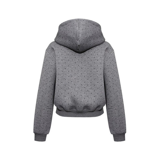 Damen Kapuzen-Sweatshirt mit Punktmuster, Kängurutasche und großflächigem Typo‑Print Nord Taschen