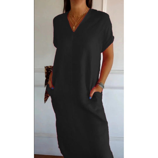 Damen Lässiges V-Ausschnitt Kleid mit praktischen Taschen und oversize Schnitt Nord Taschen