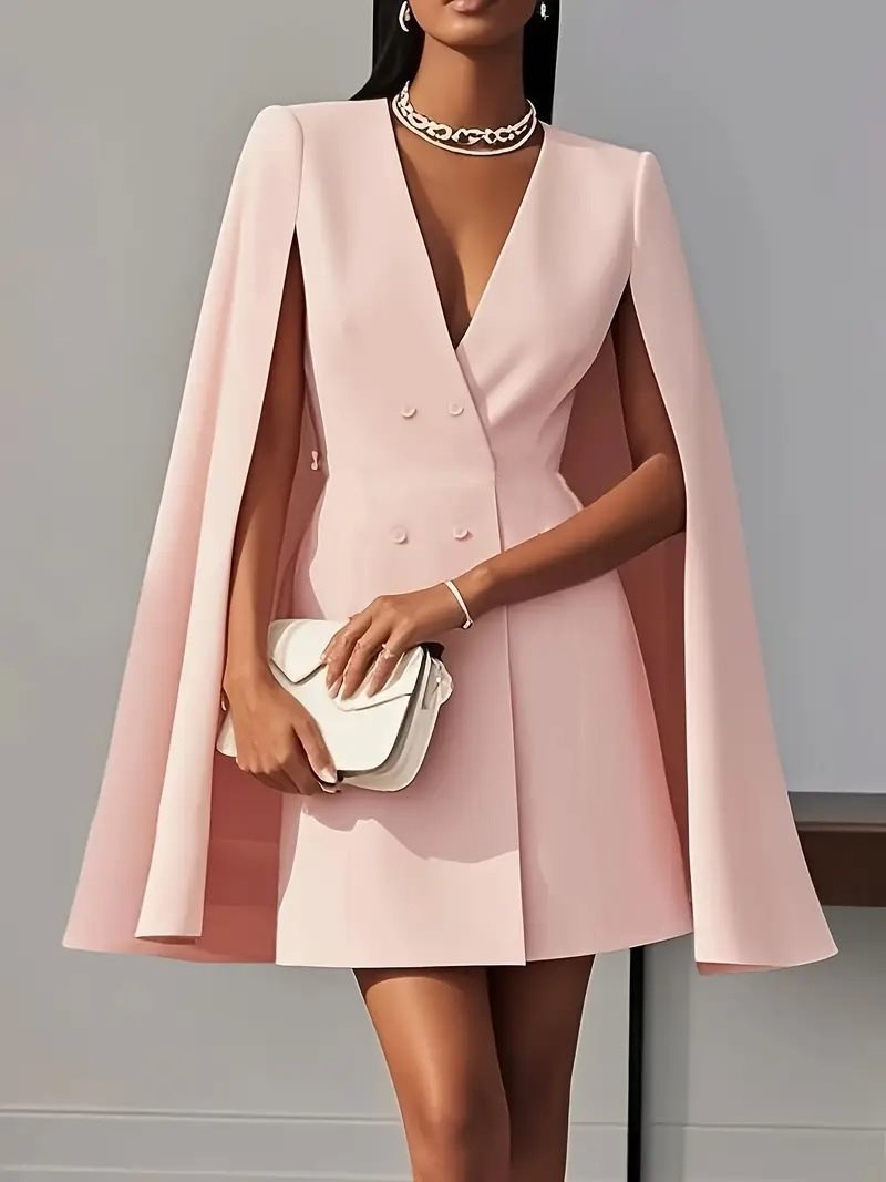 Damen Cape-Blazer-Kleid mit Doppelreihe und tiefem V-Ausschnitt Nord Taschen