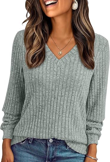Damen Weicher Rippstrickpullover mit V-Ausschnitt Nord Taschen