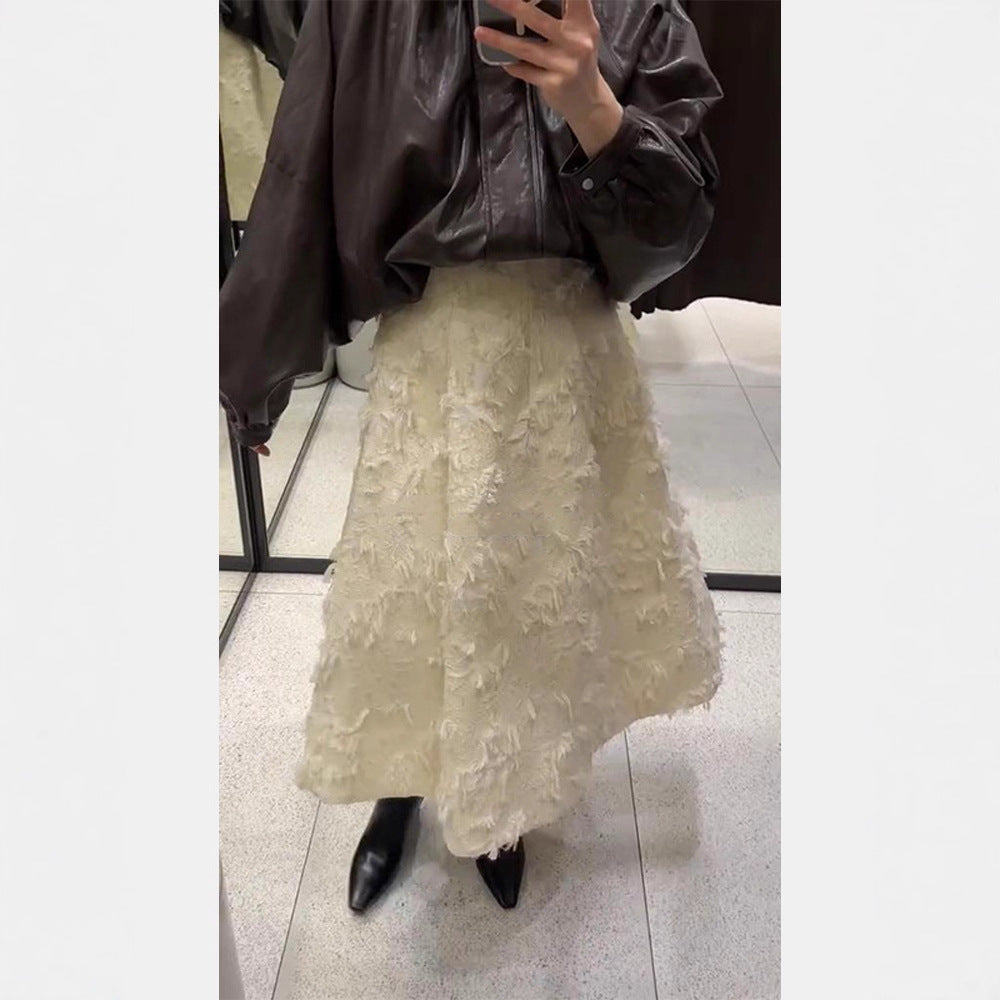 Damen Midirock mit hoher Taille und fransiger Struktur Nord Taschen