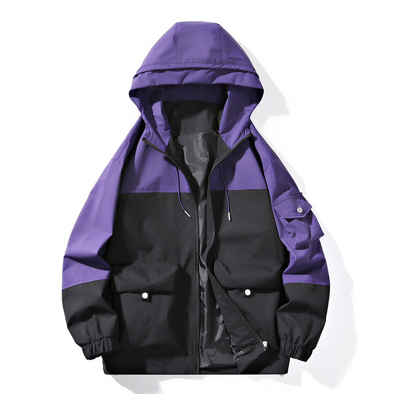 Unisex Leichte Kapuzen-Windjacke im Colorblock-Utility-Stil mit Großtaschen und Kordelzug Nord Taschen
