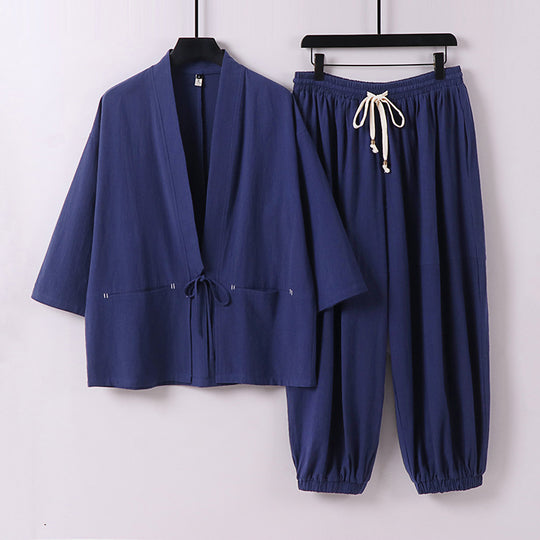 Unisex Lockeres Kimono-Loungewear-Set aus atmungsaktivem Baumwollmix mit Kordelbund und gerafften Knöcheln Nord Taschen