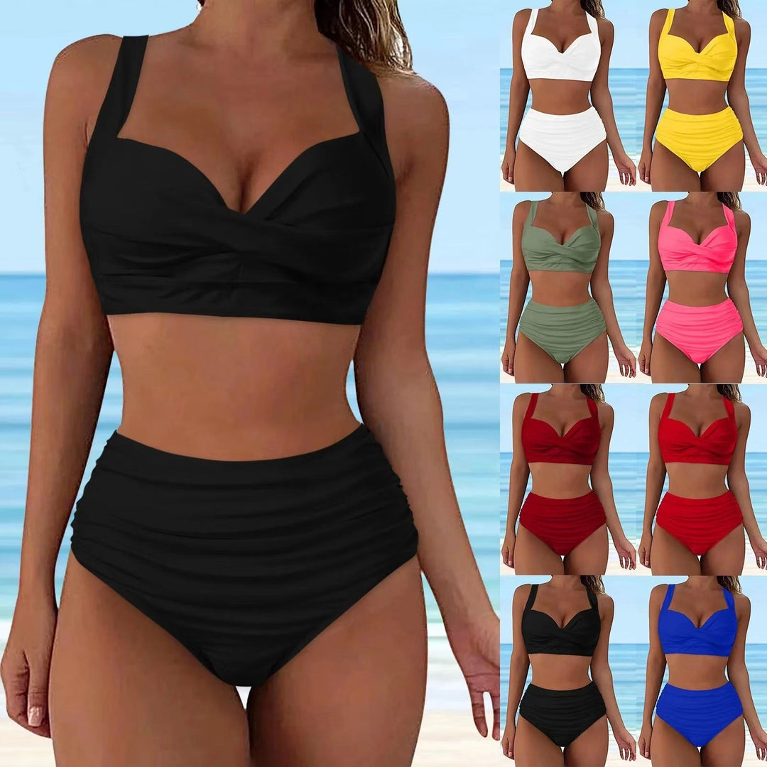 Damen Hochtailliertes Bikini-Set mit eleganter Faltenoptik
