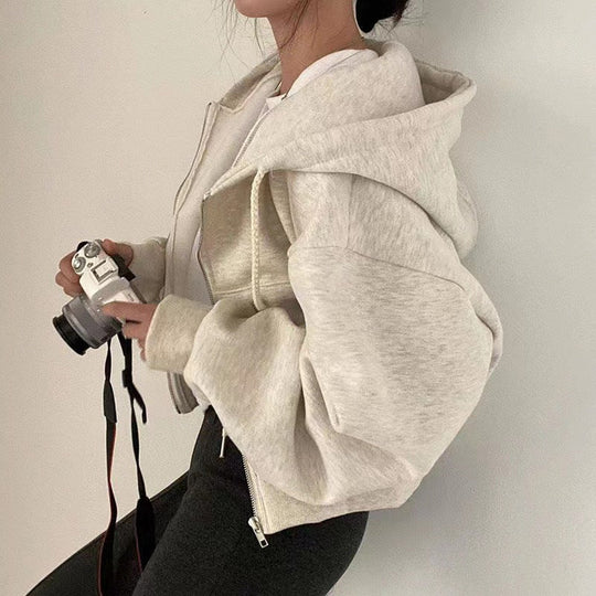Damen Cropped Hoodie mit Reißverschluss und lässigem Stil - Arvani