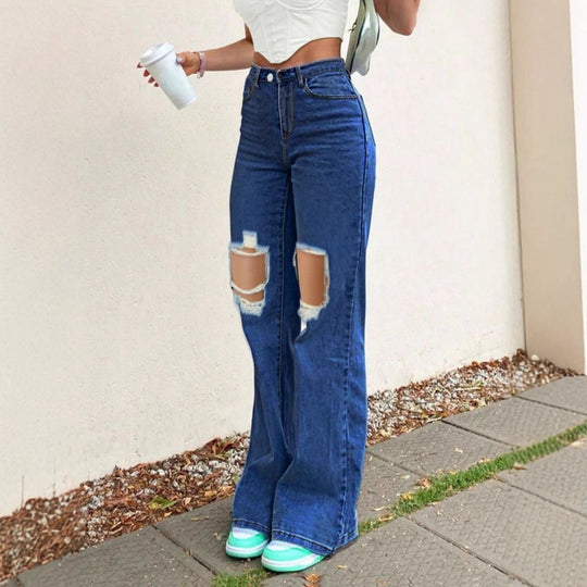 Damen High-Waist Flared-Jeans im Retro-Bootcut mit kniehohen Cut-Outs und Five-Pocket-Design Nord Taschen