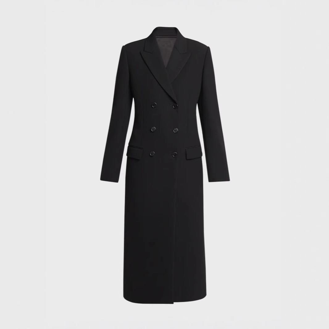 Damen Midilanger Doppelreihiger Blazer‑Mantel mit strukturierter Schulter und schlanker Passform Nord Taschen
