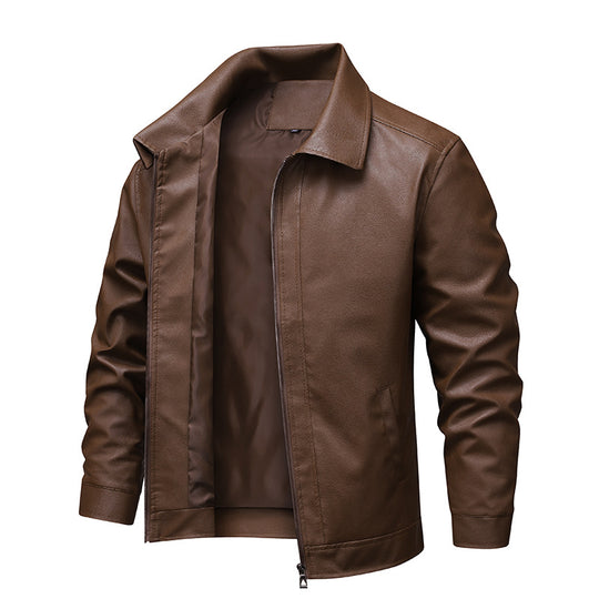 Herren Slim-Fit Kunstleder-Blouson im Vintage-Flight-Style mit Hemdkragen und Reißverschluss Nord Taschen