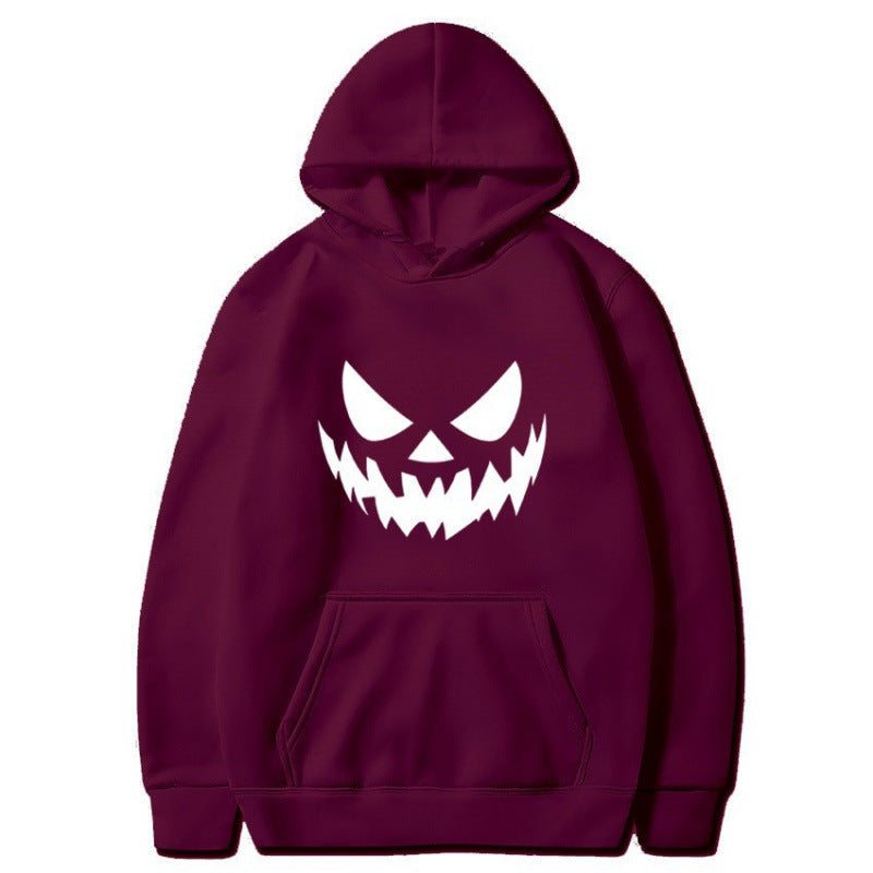 Unisex Kapuzenpullover mit gruseligem Kürbisgesicht-Print und Oversize Kängurutasche Nord Taschen