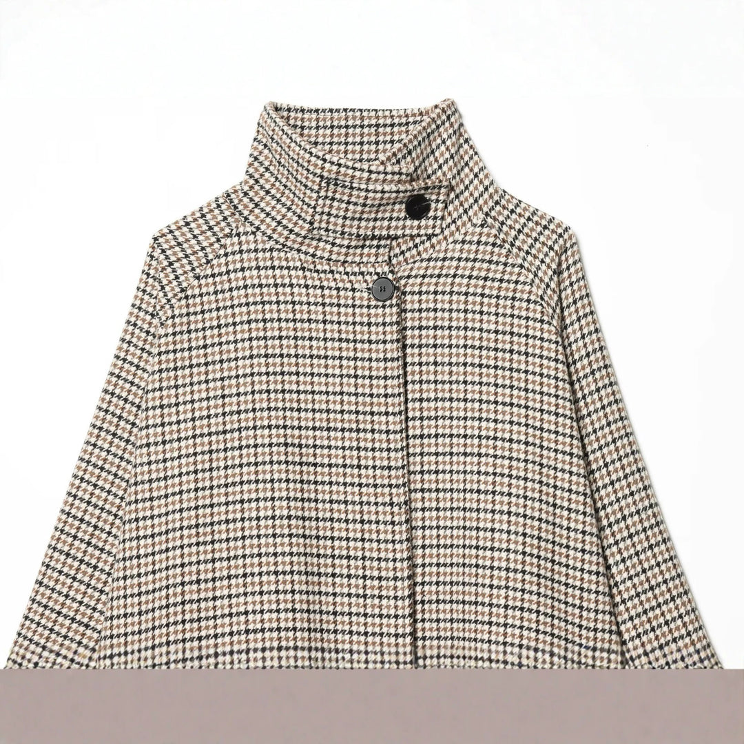 Damen Kurzjacke im Hahnentritt‑Muster mit hohem Stehkragen und Oversize‑Raglanärmeln Nord Taschen
