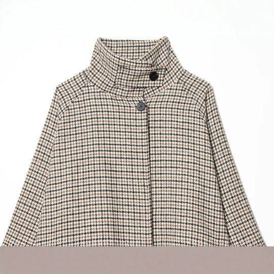 Damen Kurzjacke im Hahnentritt‑Muster mit hohem Stehkragen und Oversize‑Raglanärmeln Nord Taschen