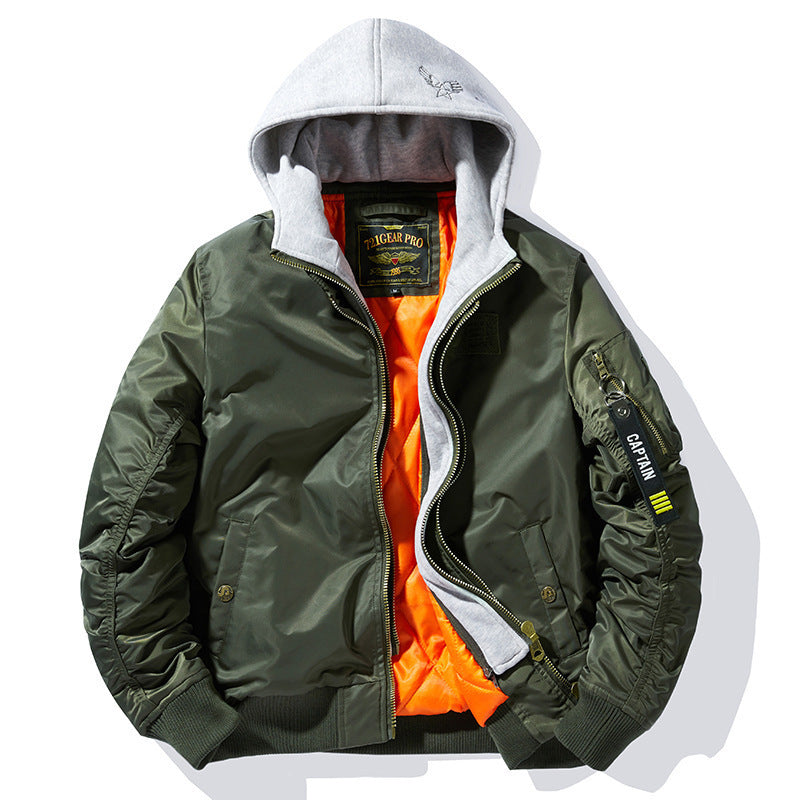 Herren Piloten-Bomberjacke mit angenähtem Kapuzen‑Einsatz und kontrastfarbener Thermofütterung Nord Taschen