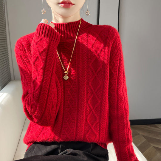 Damen Zopfmuster-Mockneckpullover mit feinem Ajour‑Detail und flauschiger Kaschmir‑Optik Nord Taschen