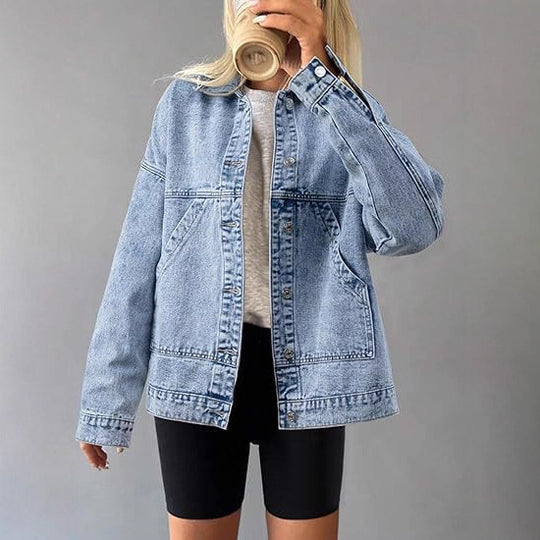 Damen Oversize-Jeansjacke mit kastigem Schnitt und markanten Naht-Details Nord Taschen