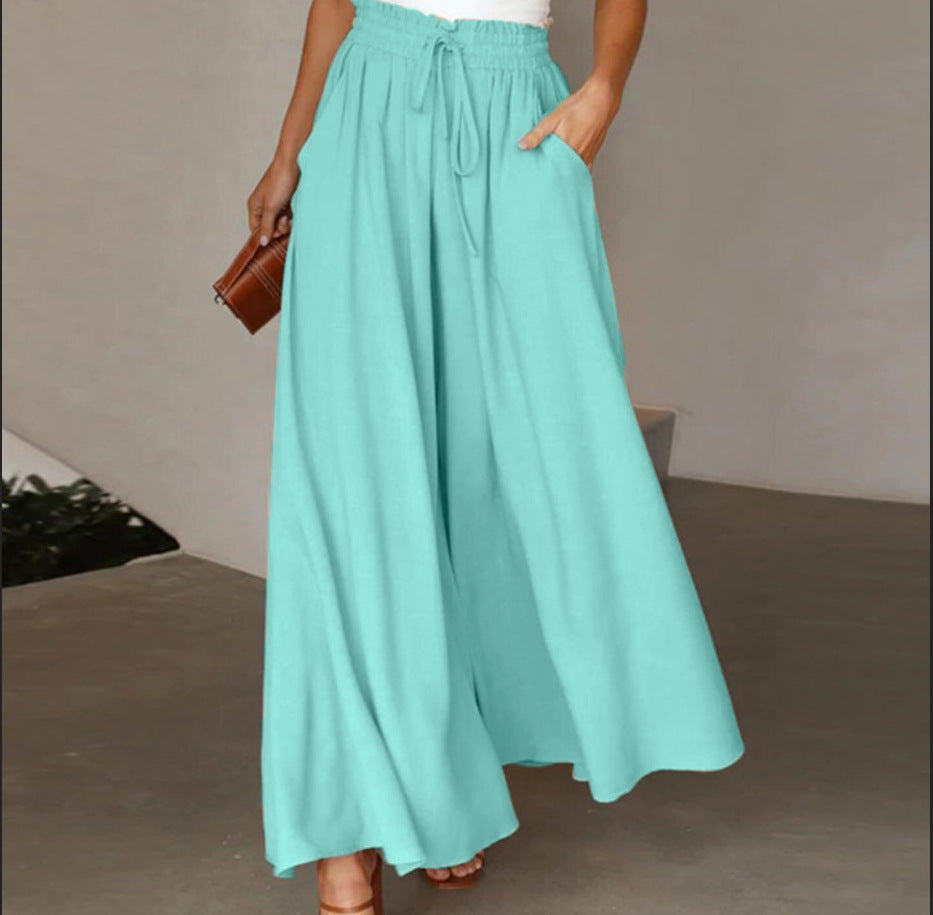 Damen Elegante und luftige weite Hose mit Gummizug und Taschen