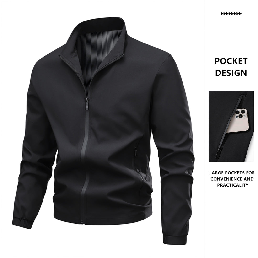 Herren Minimalistische Softshell-Bomberjacke mit Stehkragen, elastischen Bündchen & durchgehendem Reißverschluss Nord Taschen