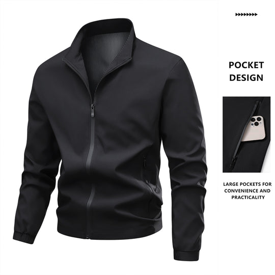 Herren Minimalistische Softshell-Bomberjacke mit Stehkragen, elastischen Bündchen & durchgehendem Reißverschluss Nord Taschen