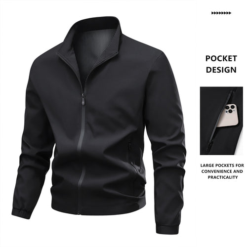Herren Minimalistische Softshell-Bomberjacke mit Stehkragen, elastischen Bündchen & durchgehendem Reißverschluss Nord Taschen