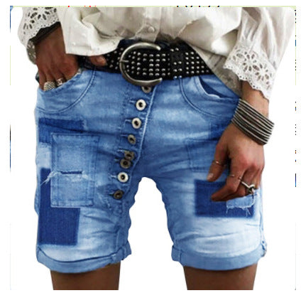 Damen modische Denim-Shorts mit funktionalen Taschen und distressed Akzenten