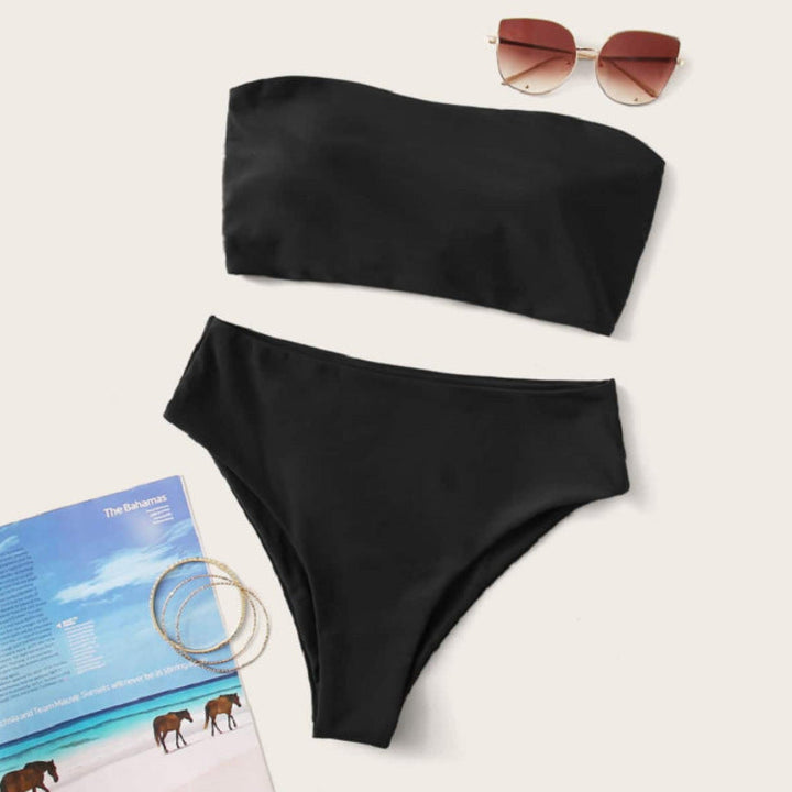 Damen Bandeau-Bikini mit hochgeschnittenem Unterteil