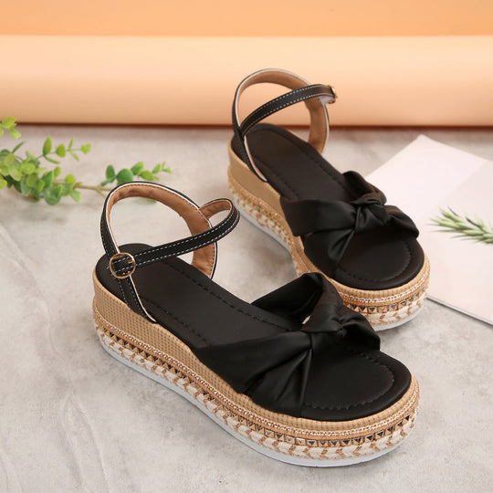Damen Komfortable Plateau-Sandalen mit Knoten-Detail