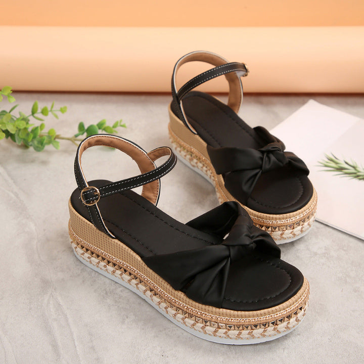 Damen Komfortable Plateau-Sandalen mit Knoten-Detail